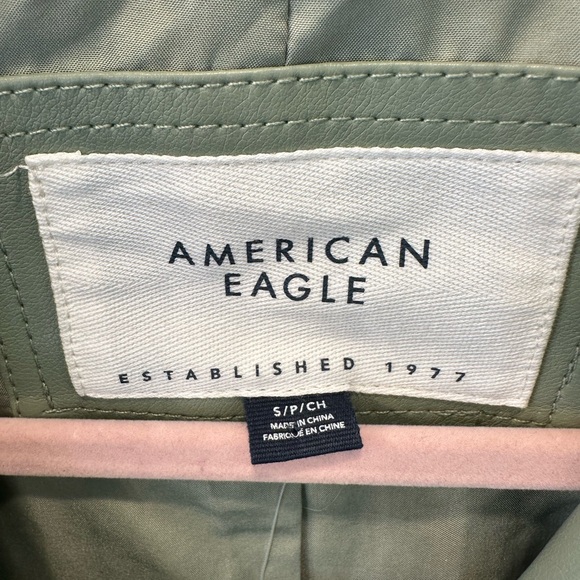 NWT American Eagle Sage Green Vegan Leather Trench Coat Small - Picture 5 of 8